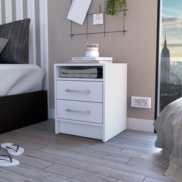 Philadelphia Nightstand, Two Drawers, Concealed Shelf