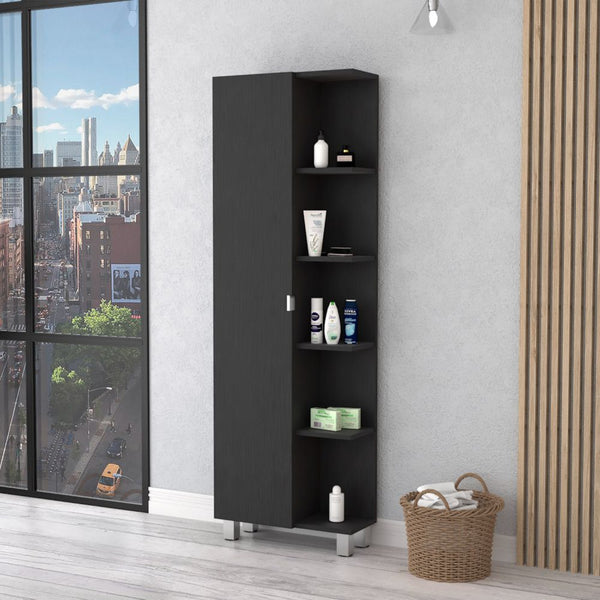 Los Angeles Linen Cabinet, Five Shelves, Single Door, Divisions