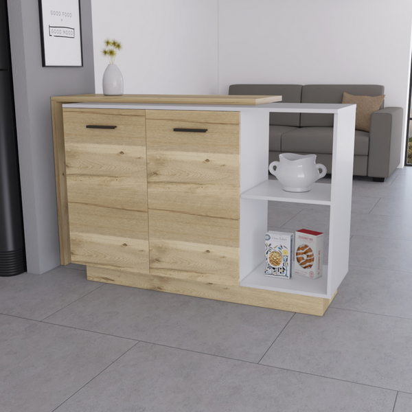 Aspen Kitchen Island, Two Concealed Shelves, One Drawer , Three Divisions