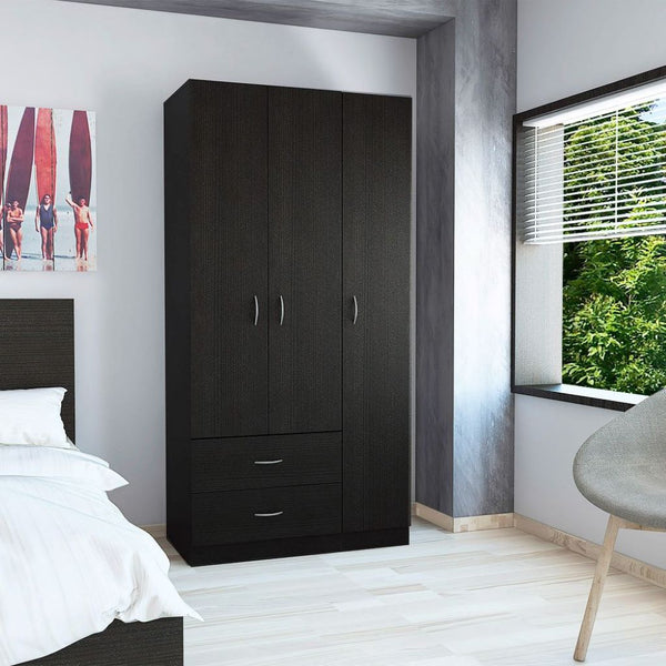 Eureka Three Door Armoire, Two Drawers, Rod