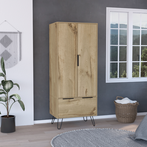 Camerun Closet, Double Door Cabinet, One Drawer, Four Steel Legs