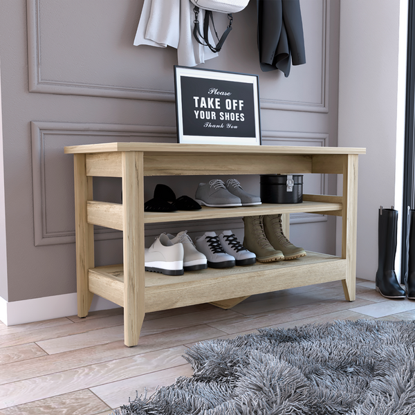 Vilna Storage Bench, Two Open Shelves, Four Legs