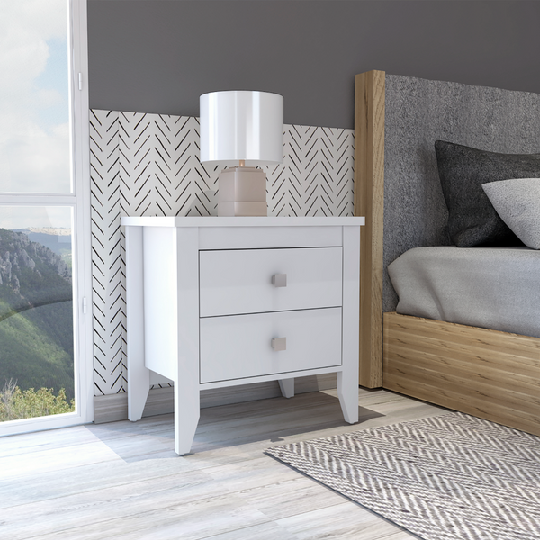 Breeze Nightstand, Four Legs, Two Shelves, Superior Top