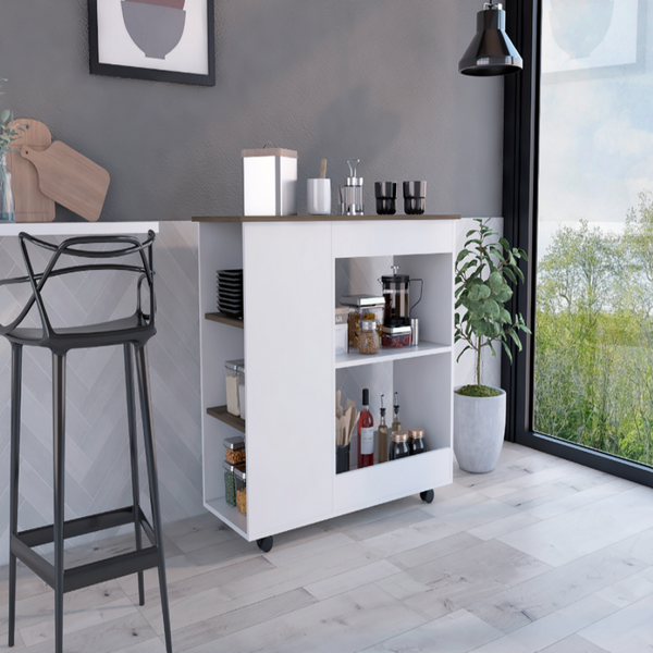 Arizona Kitchen Cart, Two Storage Shelves, Three Shelves, Four Casters