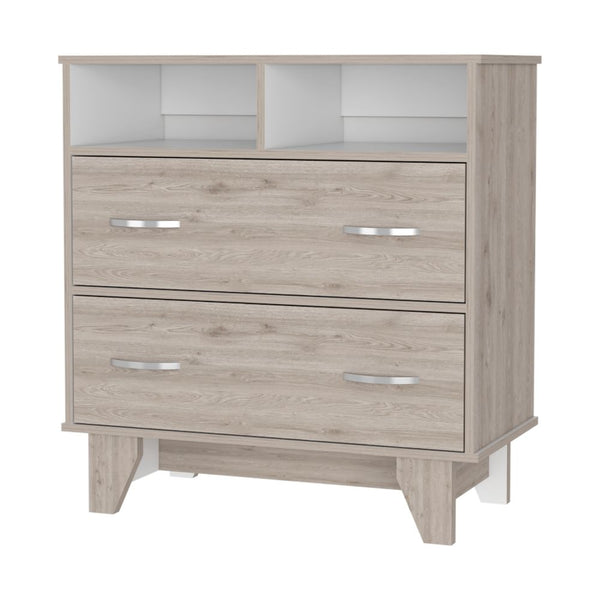 Portobelo Two Drawer Dresser, Two Shelves, Superior Top, Four Legs