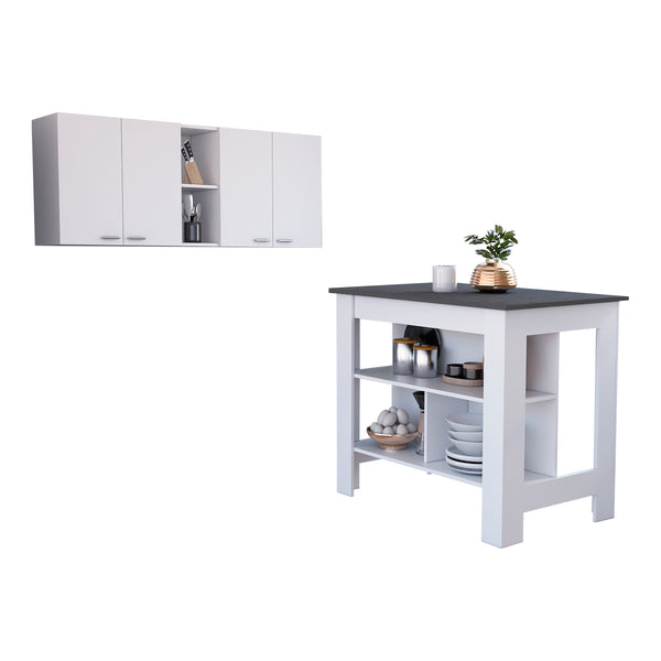 Austin 2 Piece Kitchen Set, Upper Wall Cabinet + Kitchen Island , White /Onyx