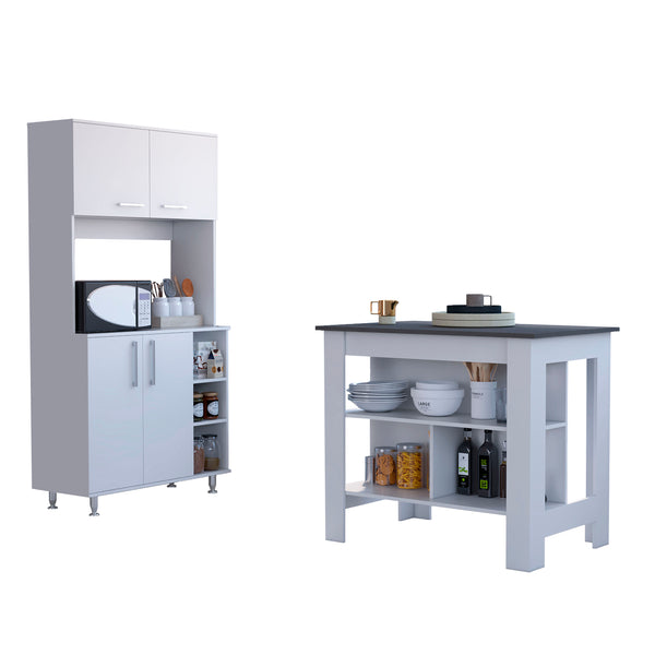 Surrey 2 Piece Kitchen Set, Kitchen Island + Pantry Cabinet , White /Onyx